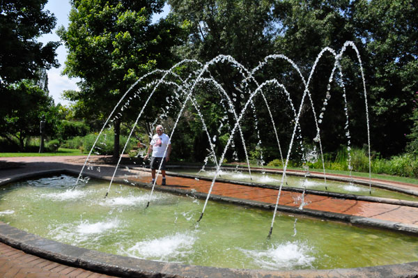 Lee Duquette getting wet at the water fountain